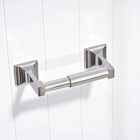 Spring Loaded Toilet Paper Roll Holder Replacement In Chrome Finish Durable Plastic Construction Fits Most Standard Spring Loaded Dispensers Easy Tool Free Installation