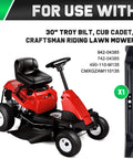 30 Inch Riding Mower Blade Replacement For Troy-Bilt TB30 TB30R Craftsman R1000 RER1000 R1500 Cub Cadet CC30 CC30H Fits 6 Point Star 5 Eighth Inch Spindle 742-04385 942-04385 next to red riding mower
