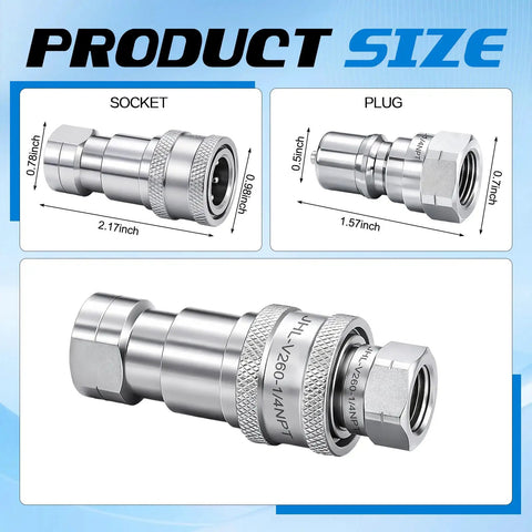 Beefy Quick Disconnect Vacuum Fitting For Composite Bagging High Temperature Up To Five Hundred Degrees Fahrenheit Stainless Steel Coupler One Quarter Inch Quick Connect Industrial Pro Grade For High Heat Vacuum Bagging socket and plug dimensions