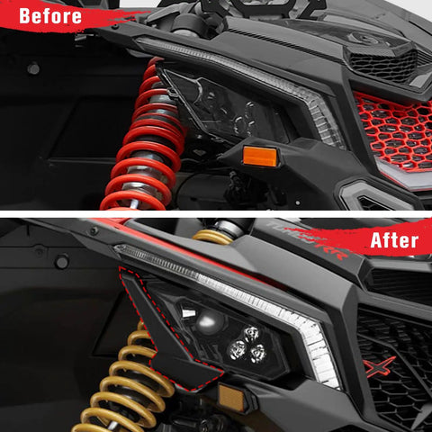Headlight Covers Trim For Can Am Maverick X3 XDS XRS Max Turbo R 2017 To 2024 2 Pack Replacement Bezel Before and After