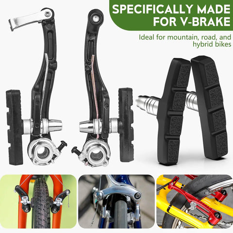 Universal 70mm V Brake Pads Set For Mountain Cruiser Road BMX Hybrid Bikes With Allen Wrench No Squeal Quiet Braking