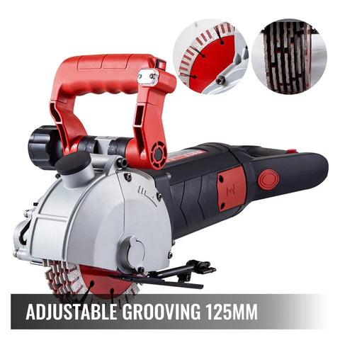 4800W Wall Chaser Concrete Cutter With One Time Molding For Fast Clean Wall Chases 125mm Circular Saw Powerful Electric Slotting Tool For Durable Efficient Job Site Performance. adjustable grooving 125mm wall chaser with blade and cutting depth detail