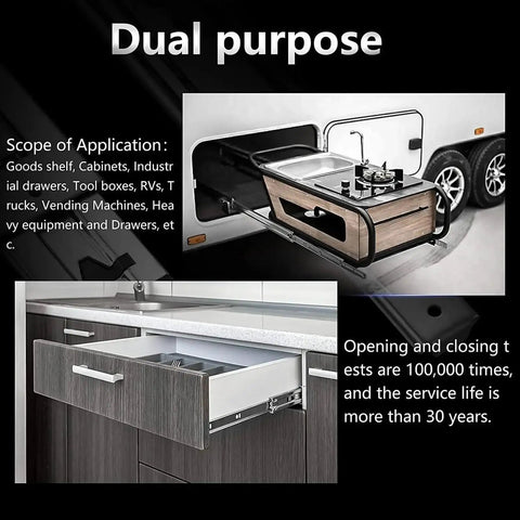 Dual purpose kitchen and RV setup with Heavy Duty Drawer Slides 51mm Wide With 68kg Capacity And Locking Mechanism Side Mount Runners 400mm Tracks For Smooth Gliding Built To Last Cabinets And Furniture Precision Ball Bearings For Quiet Easy Access