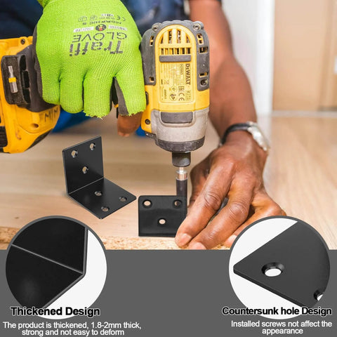 Installing 2 Inch Black Corner Brackets Set for Wood Furniture Shelves and Bed 90 Degree L Braces With 120 Screws