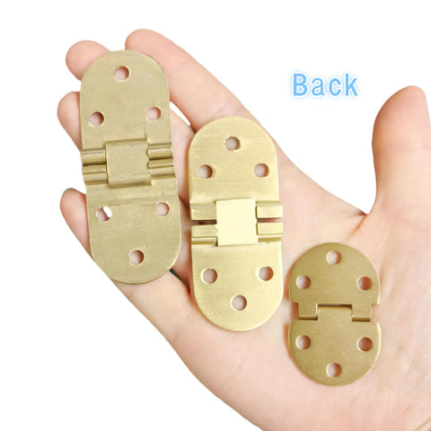 Heavy Duty Solid Brass Hinges Concealed Flip Design For Tables Doors Rust Proof Furniture Hardware With Mounting Screws shown in hand