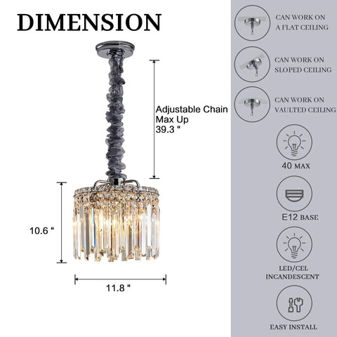 Modern Crystal Chandelier With K9 Crystals And Warm Gold Frame, 4 Light Flush Mount Ceiling Fixture In Chrome Finish, adjustable chain shown.
