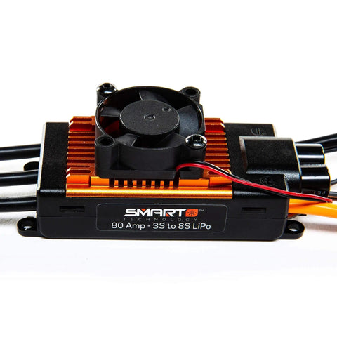 80 Amp Brushless Smart ESC for RC Aircraft, Drones, and Cars with Telemetry, ARM M4 Core, 3S-8S LiPo, close-up view