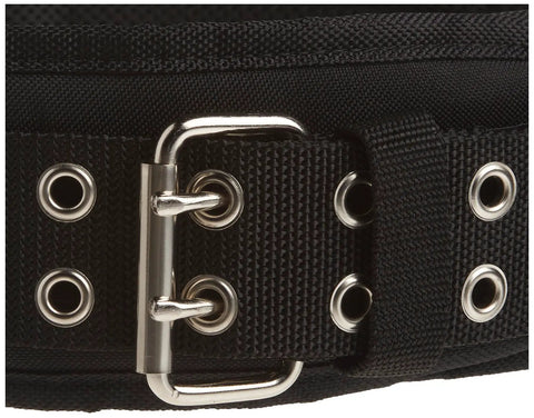Heavy Duty Padded Comfort Belt 3 Inch Wide Black For Construction And DIY, metal roller buckle, double layer fabric close-up