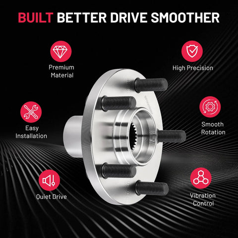 Front Wheel Bearing Hub Assembly 5 Lug 2 Pack Compatible With Toyota Camry Avalon Venza Sienna Highlander And Lexus ES300h ES330 ES350 RX330 RX350 RX400h Heavy Duty Replacement For Smooth Quiet Ride showcasing premium material and features like high precision, smooth rotation, easy installation, vibration control, and quiet drive.