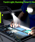 LED Work Light With Magnetic Base And Flexible Gooseneck 360 Degree Rotary Head Rechargeable lighting up a laptop repair