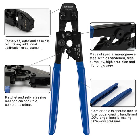 Pro Grade Pex Cinch Clamp Crimp Tool Kit With Stainless Steel Clamps Ratchet Self Release Metal Pipe Cutter Fits 3/8 to 1 Inch Pipes