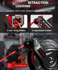 Automated auto-rewind feature with non-snag rollers on Hardcore Workhorse Retractable Air Hose Reel runs 50 ft of hybrid polymer tubing.