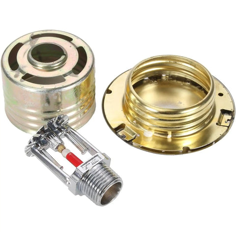 Concealed Pendent Automatic Fire Sprinkler Head 2 Pack Slick Low Profile Cover Plate components including glass bulb and metal casing.