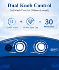 Dead Simple Semi Automatic Portable Mini Washing Machine With 8 Pound Capacity And Fast Spin Cycle control knobs for wash and spin settings.