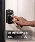 Person using the A100F Keypad Fingerprint Door Lock With Keyless Entry, Smart Front Door Deadbolt on a door.