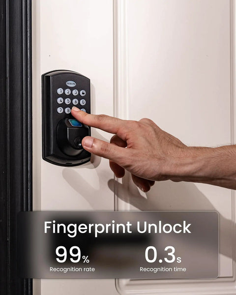 Person using the A100F Keypad Fingerprint Door Lock With Keyless Entry, Smart Front Door Deadbolt on a door.
