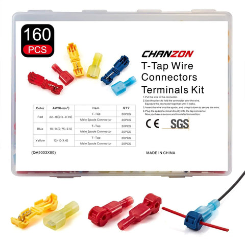 TTap Wire Connector Quick Splice Kit For 22 18 16 14 12 10 AWG Assorted Color Self Stripping Disconnect 160 Pieces