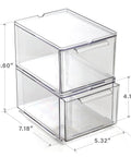 Clear Stackable Storage Drawers Medium Two Pack With Built In Handles Durable Plastic Organizer For Kitchen Bathroom And Office Modular Acrylic Drawer System, side view showing dimensions.