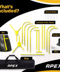 Parts of Lacrosse And Volleyball Rebounder Net 4x7 Feet With Adjustable Five Angles including steel frame, net, bag, stakes, bungee cords.