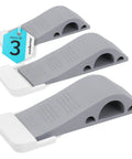 Heavy Duty Door Stopper Set Of 3 Rubber Wedges For Carpet, Hardwood, Concrete And Tile in gray, shown in a pack with grip detail