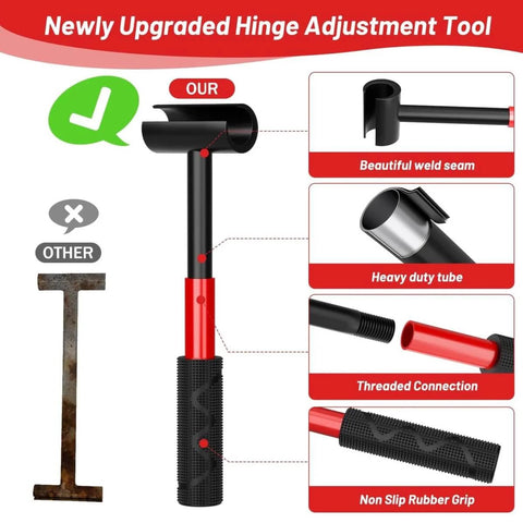 4 In 1 Door Hinge Adjustment Tool Set With Replaceable Heads For 14mm To 25mm Hinges, showing features and rubber grip handle