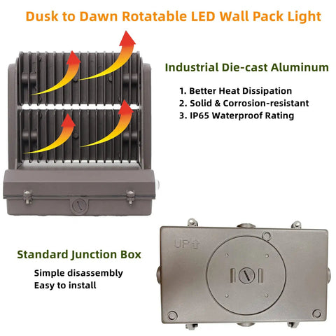 Back view of Rotatable 150W LED Wall Pack Light With 60 Degree Beam And 270 Degree Adjustable Head showing die-cast aluminum body