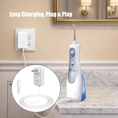 Replacement Charger Cord For Cordless Water Flosser WP360 WP450 WP462 And WP400 Series, 3V DC 0.1A, 5 Ft Cable, 2 Prong Connector