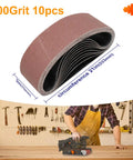 Workhorse Grade 3 X 21 Belt Sander Sanding Belts 100 Grit Aluminum Oxide Abrasive Strips For Quick Wood Smoothing And Fast Metal Grinding Tough As Nails Ten Pack, showing 3x21 inch belt.