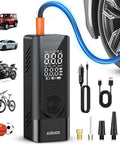 Portable Tire Inflator And Air Compressor With Dual Power Battery And 12V DC Car Bike Motorcycle Pump 150 PSI Cordless With Digital Pressure Gauge And LED Light Fast Inflation For Cars SUVs Motorcycles Bikes And Balls