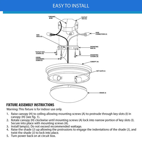 Installation diagram for Two Light Indoor Flush Mount Ceiling Fixture in oil rubbed bronze with frosted glass, classic style.
