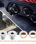 M18x1.5 Exhaust Sensor Bung Plug With Inner Hex Head And Brass O Ring, Straight Bulletproof Stainless Steel Sealing Kit shown with exhaust pipes.
