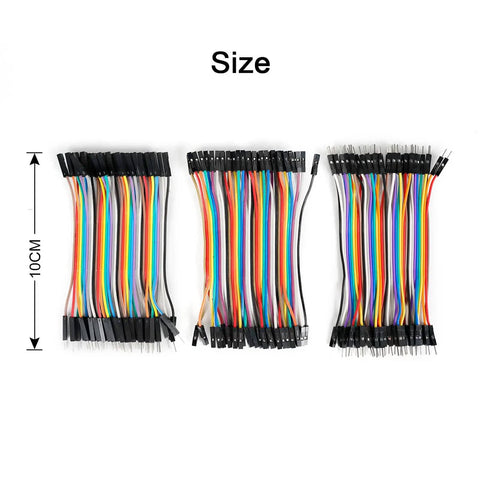 Multicolor Breadboard Jumper Wire Kit With 240 Pieces, 20Cm And 10Cm Cables For Arduino Projects, Dupont M2M F2F Pack shown in 10cm bundles