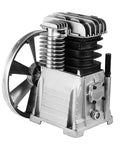 Heavy Duty 3HP Air Compressor Pump Featuring Twin Cylinder Aluminum Head showcasing a silver and black twin-cylinder design.