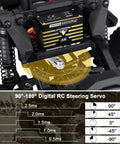 Beefy Waterproof 45Kg High Torque Brushless Servo in RC vehicle with metal gear, 180 degree steering mechanism, digital display.