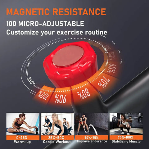Quiet Indoor Cycling Bike For Home Gym With Magnetic Resistance And Belt Drive dial showing adjustable resistance levels