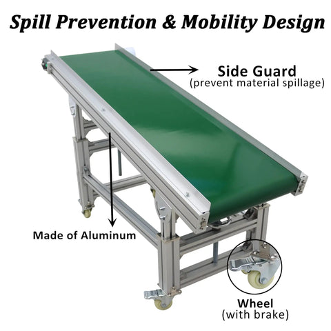 Inclined PVC Conveyor Belt System With Aluminum Frame, Motorized Drive, 59 Inch Length And 15.7 Inch Belt Width