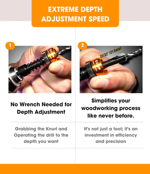 Adjustable Countersink Drill Bit With Zero Hassle Tool Free Depth Adjustment, Smooth 1/8 Inch Pilot And Tough 5/16 Inch Carbide Cutter for easy depth adjustment.