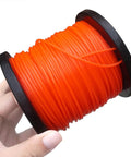 Person holding orange 328 Ft 0.095 Inch Round String Trimmer Line Replacement Spool Nylon 2.4mm Diameter For Lawn Care Trim Edges Weeds And Grass