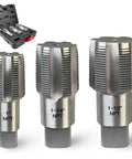 3-Piece NPT Pipe Tap Set For 1-In, 1-1/4-In, And 1-1/2-In Pipe Fittings, Carbon Steel Hand Threading Taps display with case