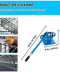 Manual Pipe Bending Machine For 1 To 3 Inch Tubes with dimensions and blue handle shown; includes 7 interchangeable dies.