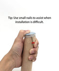 Installation tip for Round Furniture Sliders 1 1/8 Inch Glides 16 Pack PTFE Bottom Shields shown with small nails for ease.