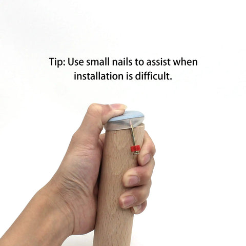 Installation tip for Round Furniture Sliders 1 1/8 Inch Glides 16 Pack PTFE Bottom Shields shown with small nails for ease.