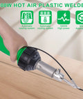1600W Hot Air Plastic Welder Kit Pro Grade with nozzle in use for PVC TPO vinyl repair on wood surface