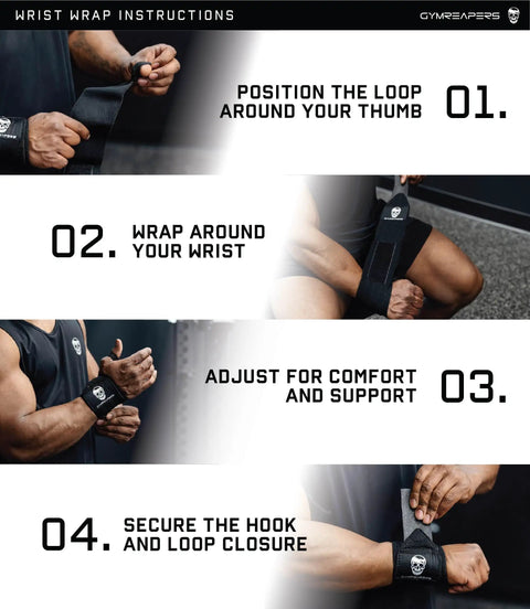 Instructions for using Competition Grade 18 Inch Weightlifting Wrist Wraps With Heavy Duty Thumb Loop For Powerlifting And Strength Training Built For Pros IPF Approved Wrist Support For Bodybuilding Black.