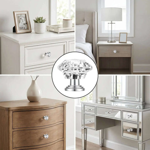 Crystal Drawer Knobs 20 Pack Diamond Shape Glass Cabinet Knobs for Dresser, Cupboard, Wardrobe, Kitchen, Bathroom, Silver Finish