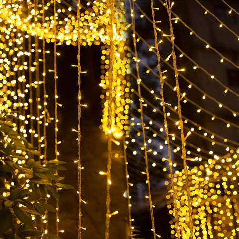 300 LED Curtain String Lights With Remote Control, Warm White Indoor Outdoor Decor for Holidays and Events, 8 Lighting Modes, Plug In Backdrop