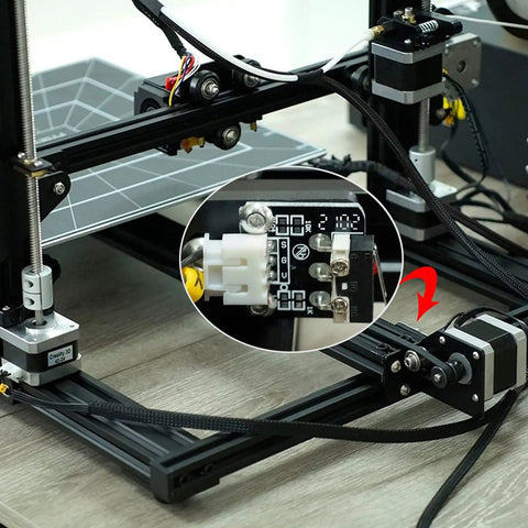 3D printer setup with connected Five Pack Must Have End Stop Limit Switches For 3D Printers, Micro Mechanical 3 Pin NO/NC Switches