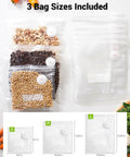 Cordless Handheld Food Vacuum Sealer With 30 Reusable Bags, Compact Portable Saver For Sous Vide, Meal Prep, Meats And Veggies, Fast 5 Second Seal, 1800mAh Rechargeable Battery, Keeps Freshness Up To 6x Longer, showcasing three bag sizes filled with nuts, beans, and grains