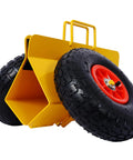 Rock Solid Heavy Duty Slab Cart With 10 Inch Pneumatic Tires And 600 Pound Capacity side view of cart with yellow frame and black tire