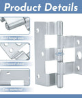 Heavy Duty 3 Pack Zinc Door Hinges For Mobile Home Combination Doors And Storm Door Built Tough Rust Proof Replacement No Sweat Install Smooth Swing Durable Fix Up For Trailers, close-up of zinc hinge with bold axis.